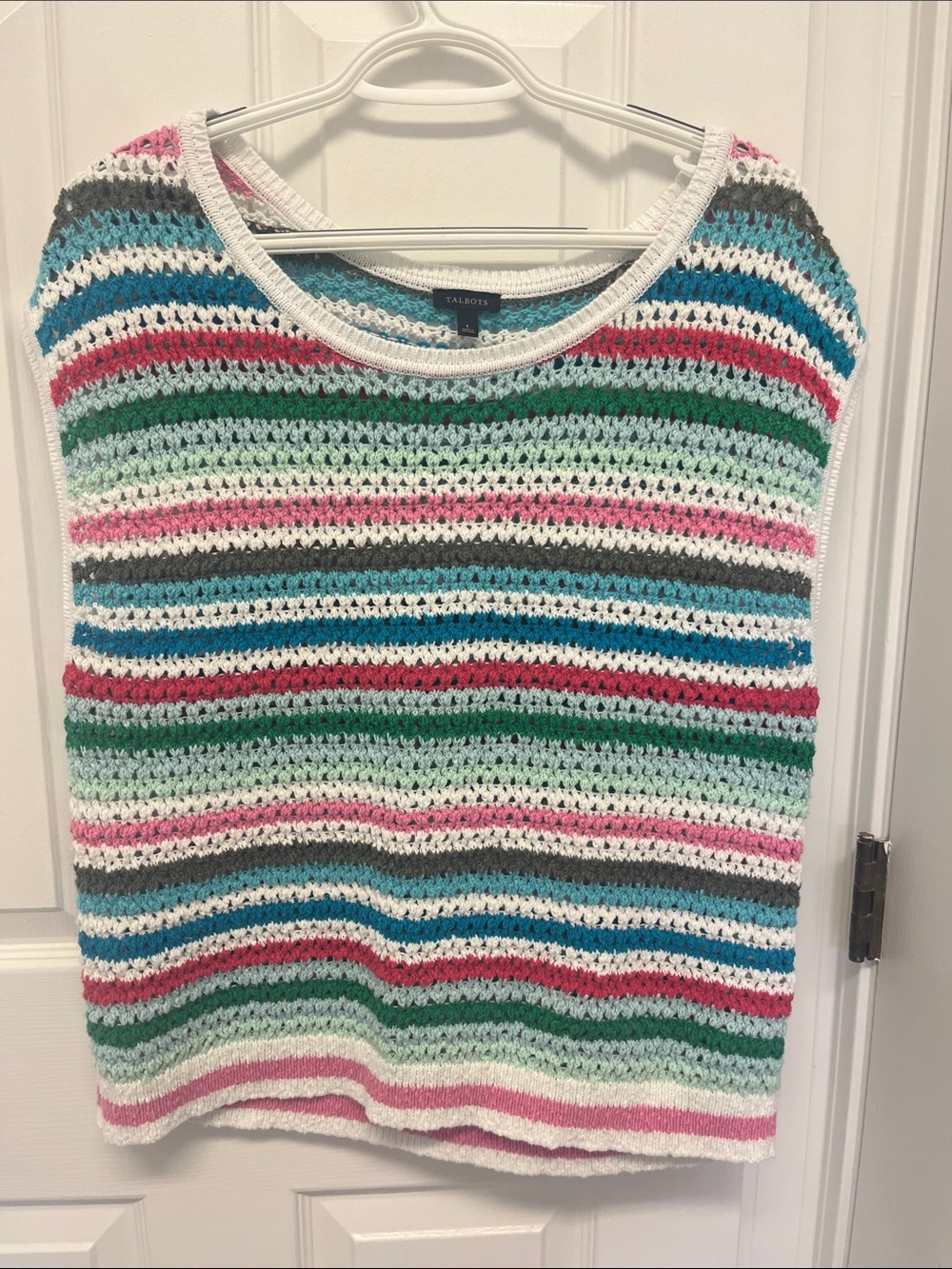 Talbots Open-Knit Striped Tank in White, Teal, Green, Pink, Red, Gray
